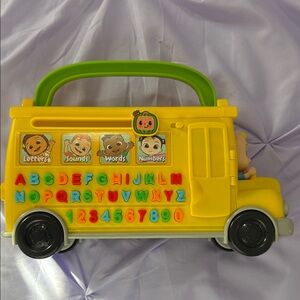 Yellow Cocomelon Educational Toy Bus with Alphabet and Numbers
